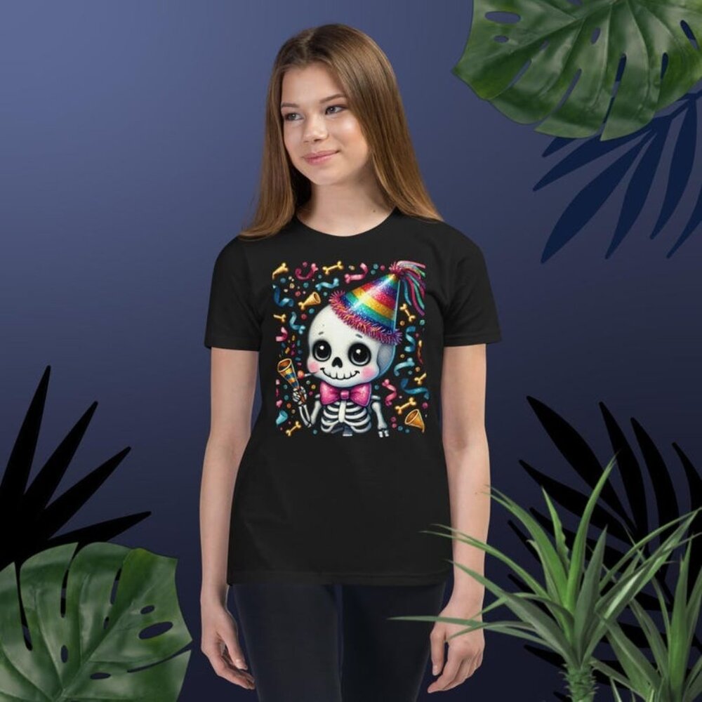 Halloween Skeleton Girl Party Time Youth Short Sleeve T-Shirt